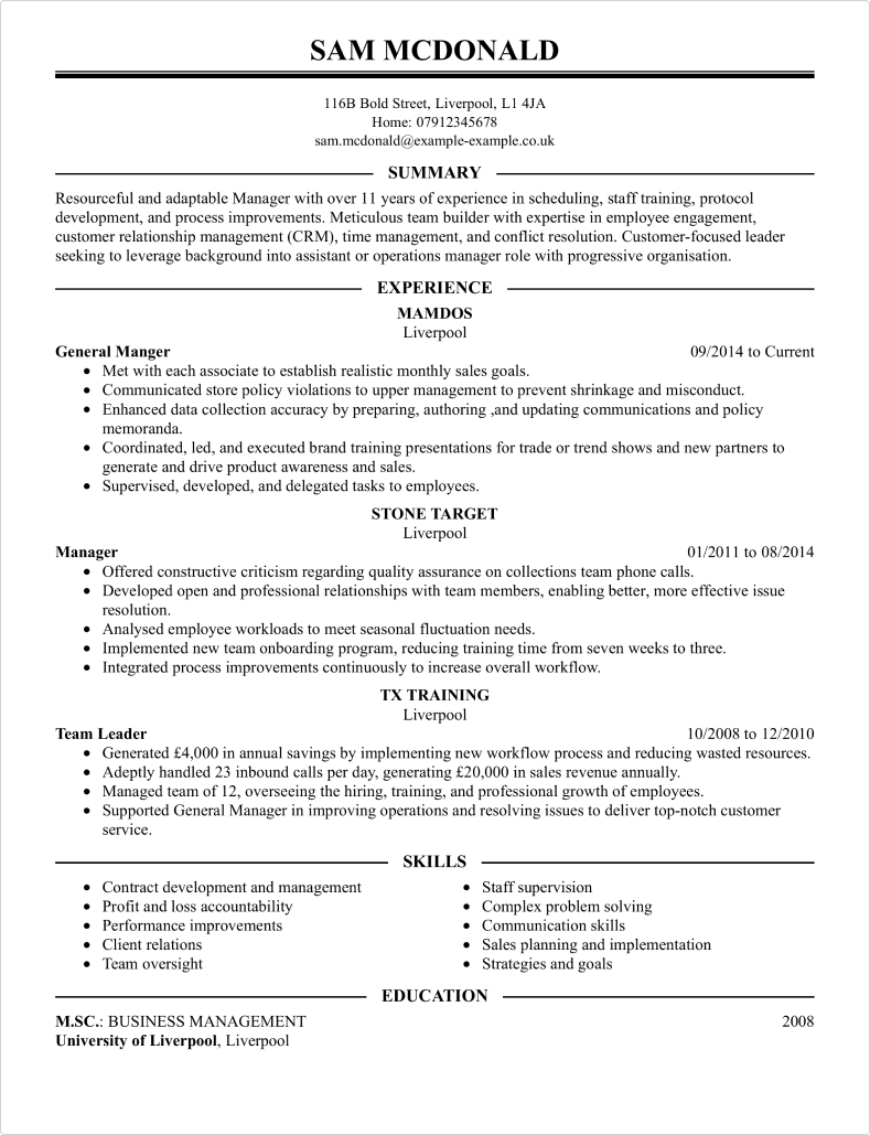 assistant store manager cv template