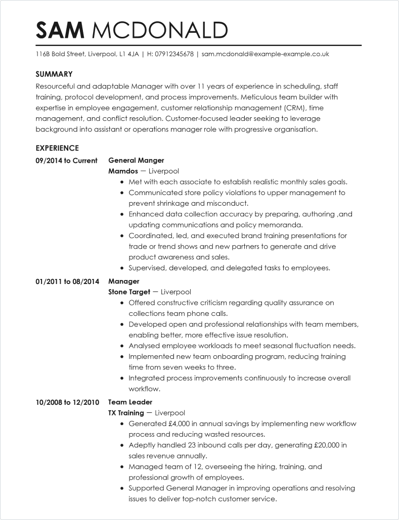 compensation and benefits cv template
