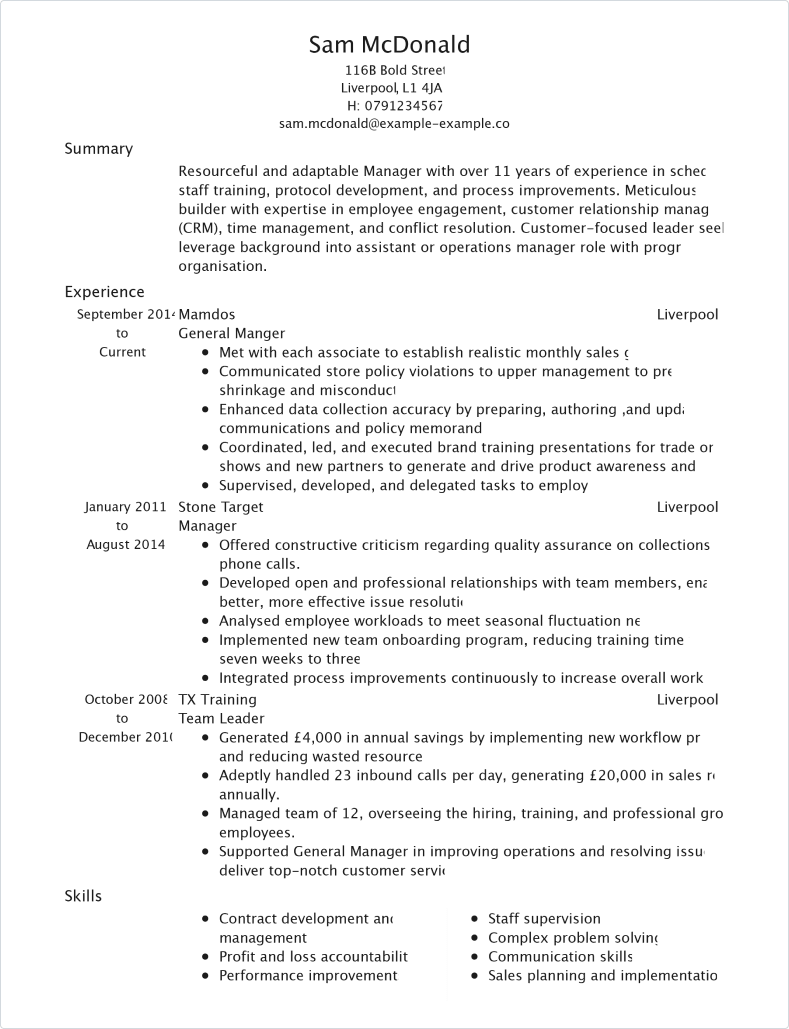 product manager cv template
