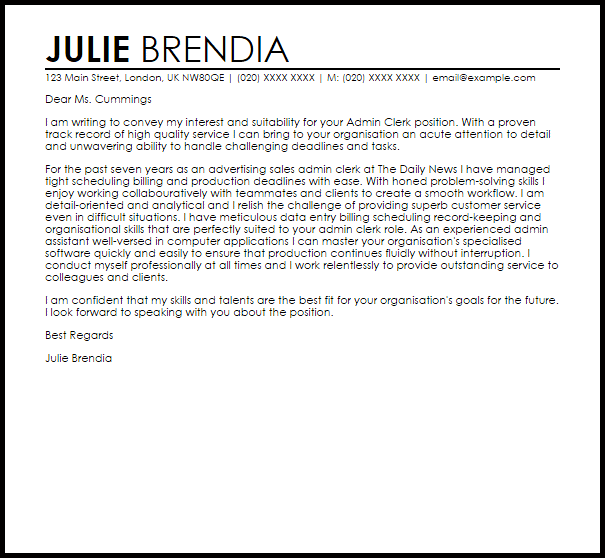 admin clerk cover letter sample livecareer cover letter administrative assistant example