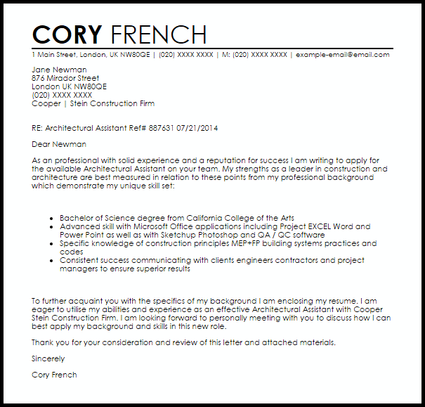 cover letter for senior architect