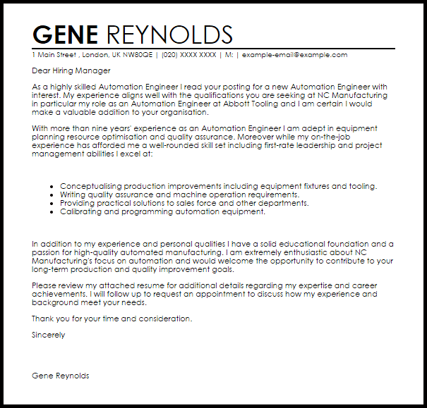 Computer engineer resume cover letter automation
