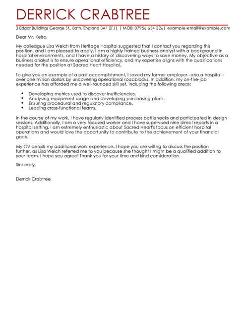 Business Analyst Cover Letter Examples for Business | LiveCareer