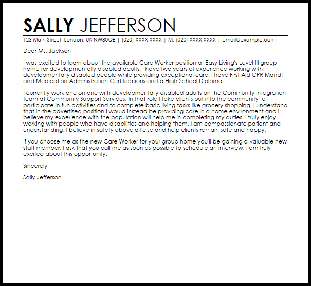 cover letter examples care worker