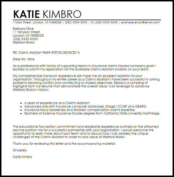 claims assistant cover letter sample livecareer assistant golf professional cover letter