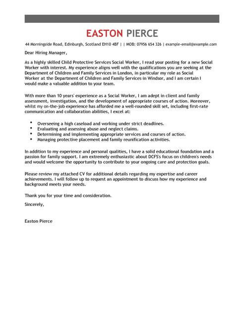 social services cover letter examples  u0026 templates