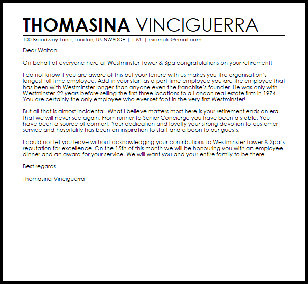 Congratulations On Your Retirement Letter | LiveCareer