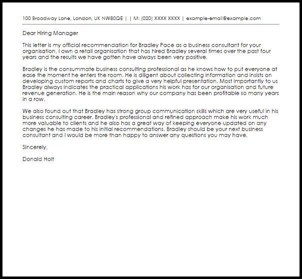 Retail Reference Letter Sample