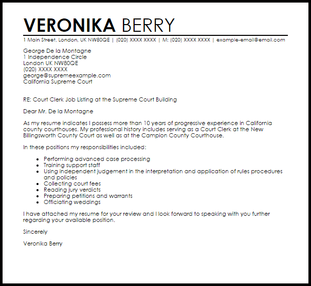 cover letter for clerk of court