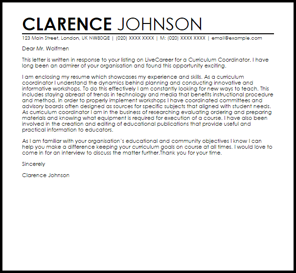 Distance learning coordinator cover letter