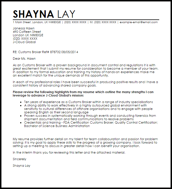 Custom cover letter