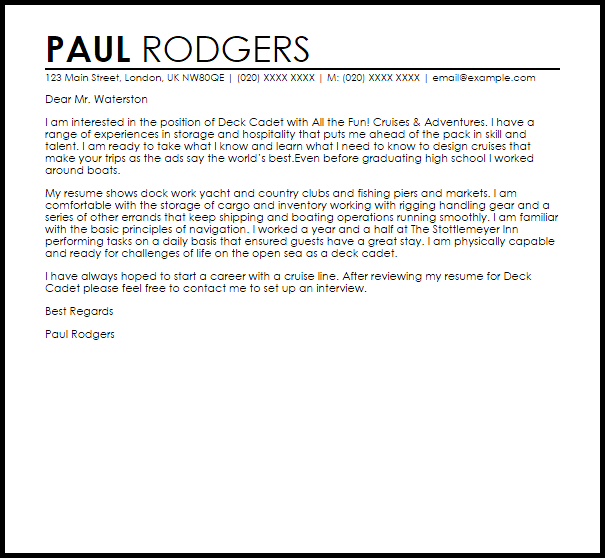 Deck Cadet Cover Letter Sample LiveCareer