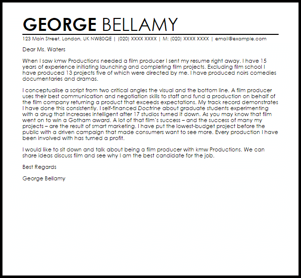 film producer cover letter sample livecareer tv production cover letter examples
