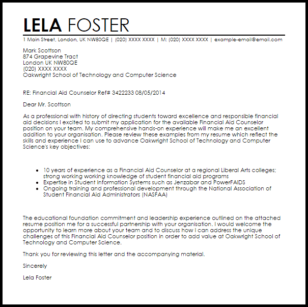 financial aid counselor cover letter