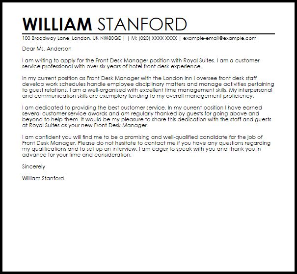 front desk manager cover letter sample livecareer sample cover letter for web developer