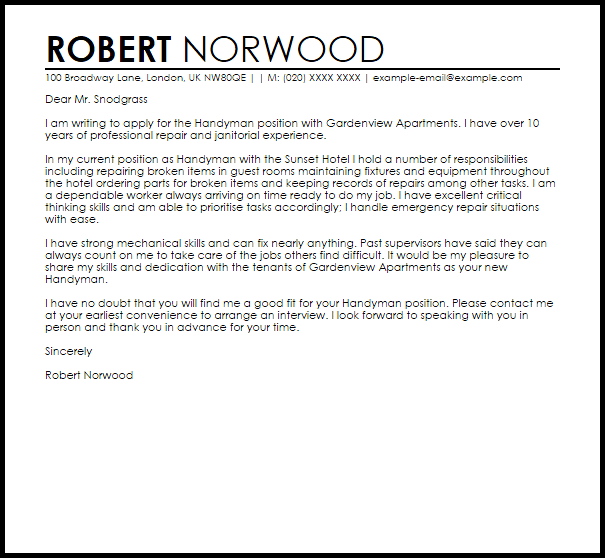 handyman cover letter sample livecareer help desk cover letter