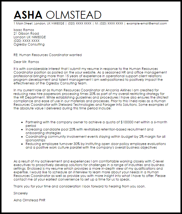 Cover Letter For Human Resources Business Partner Job July 2021