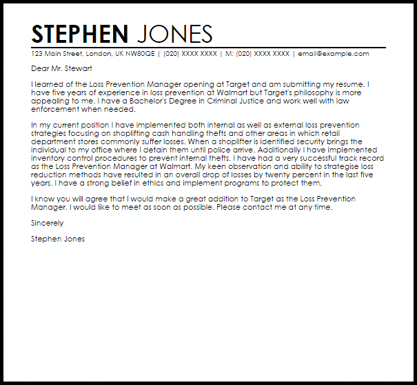 loss prevention manager cover letter sample livecareer examples of cvs and cover letters