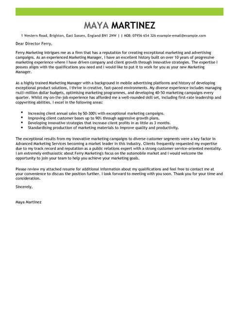 marketing manager cover letter template