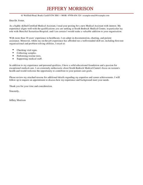 Medical Assistant Cover Letter Examples for Healthcare ...