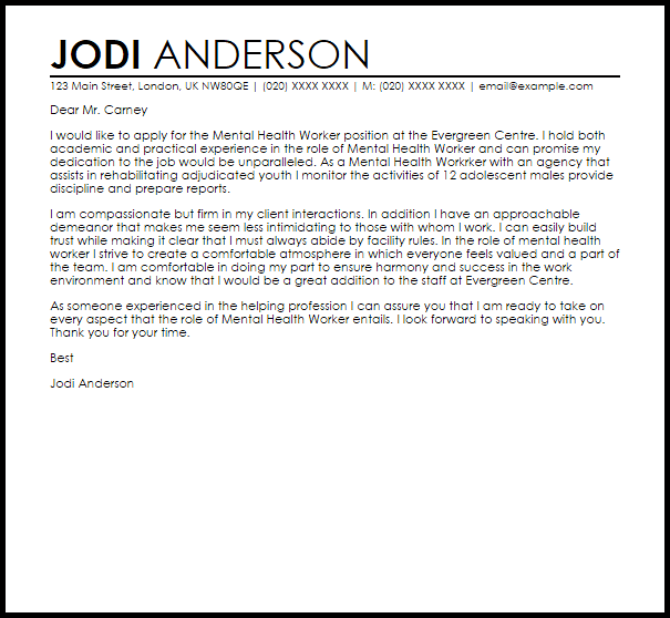 Cover letter for mental health job with no experience ...
