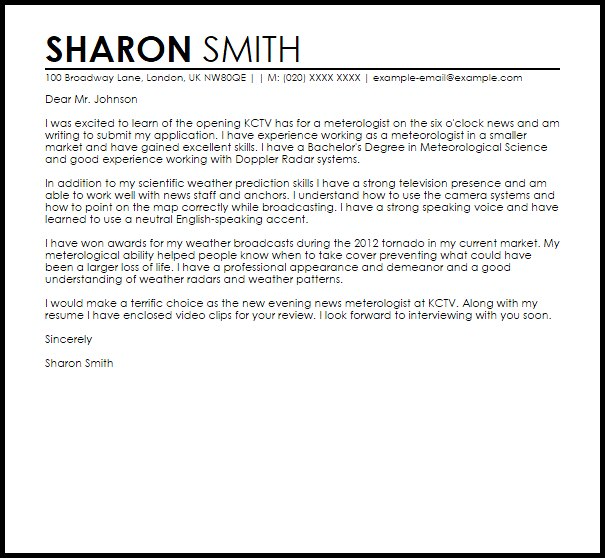 meteorologist cover letter sample livecareer cover letter example internship