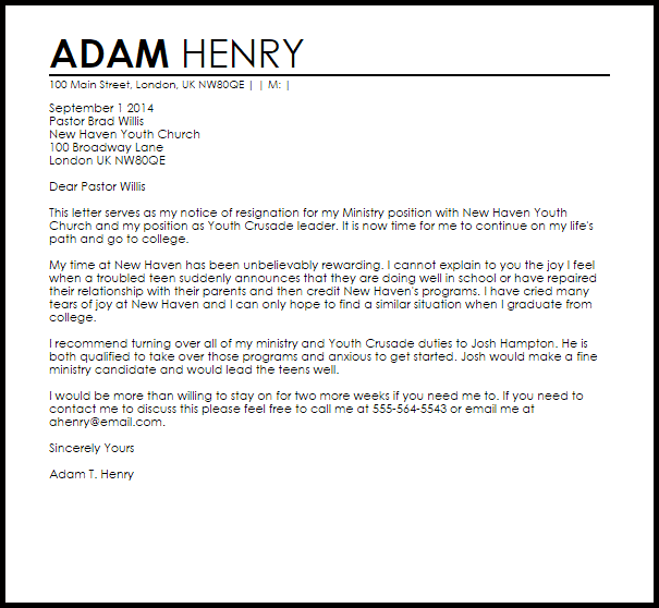 ministry resignation letter resignation letters livecareer good examples of a cover letter