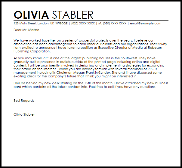 new job announcement letter announcement letters livecareer
