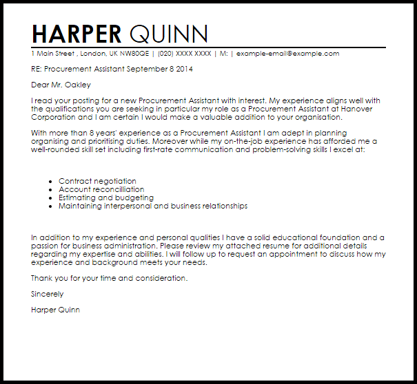 cover letter for procurement with no experience