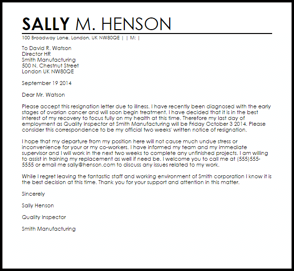 resignation letter due to illness resignation letters letter of resignation due to retirement samples