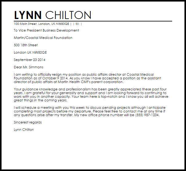 Resignation Letter For Transfer Within The Same Company ... Resignation Letter For Transfer Within The Same Company ...