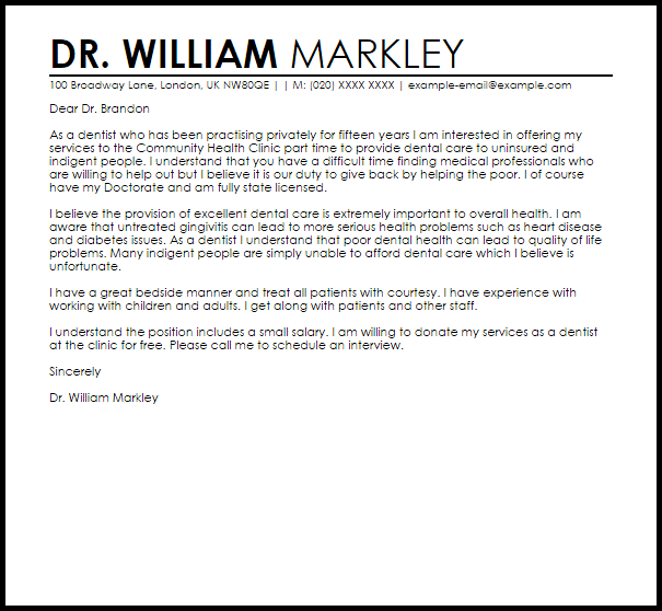 cover letter of dentist job