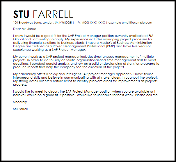 sap project manager cover letter sample livecareer sample sap project manager cover letter