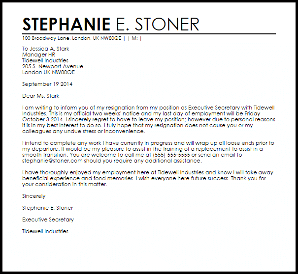 Sincere resignation letter resignation letters livecareer