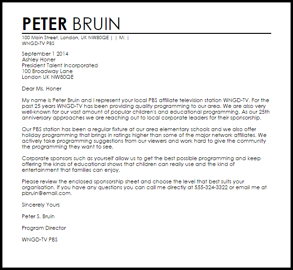 sponsorship letter letters livecareer corporate sponsorship letter