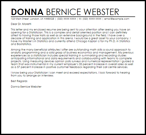 statistician cover letter sample livecareer