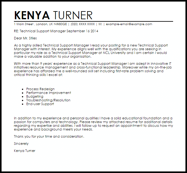 technical support manager cover letter sample livecareer sample technical cover letter