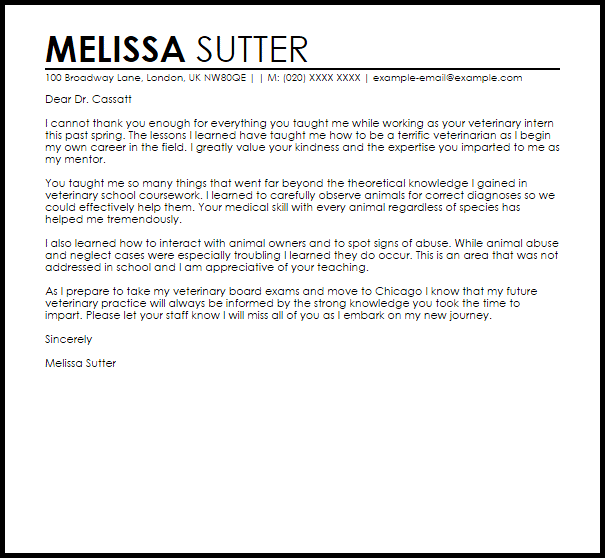Thank You Internship Letter Internship Letters LiveCareer