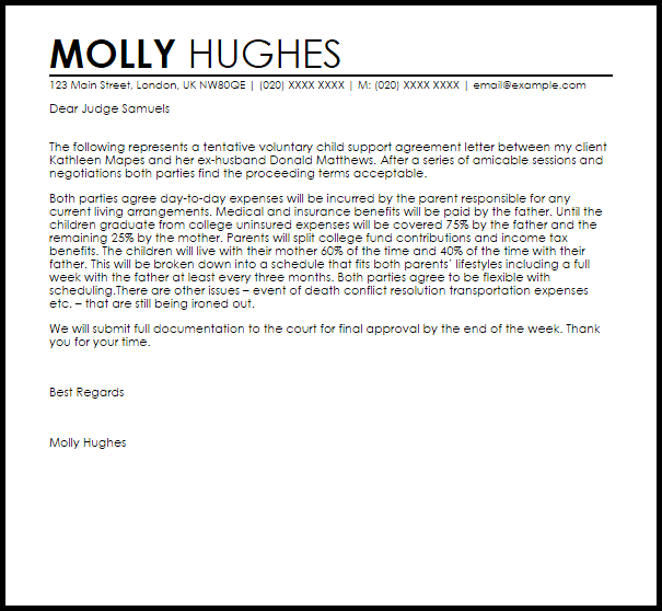 Voluntary Child Support Agreement Letter | LiveCareer
