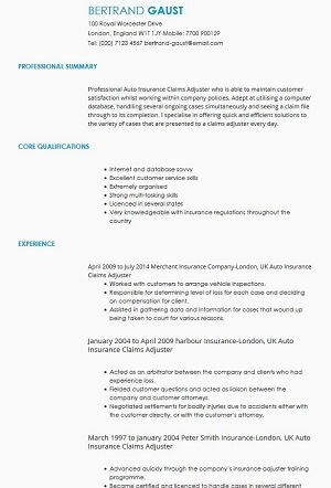 adjuster cv samples create my cv
