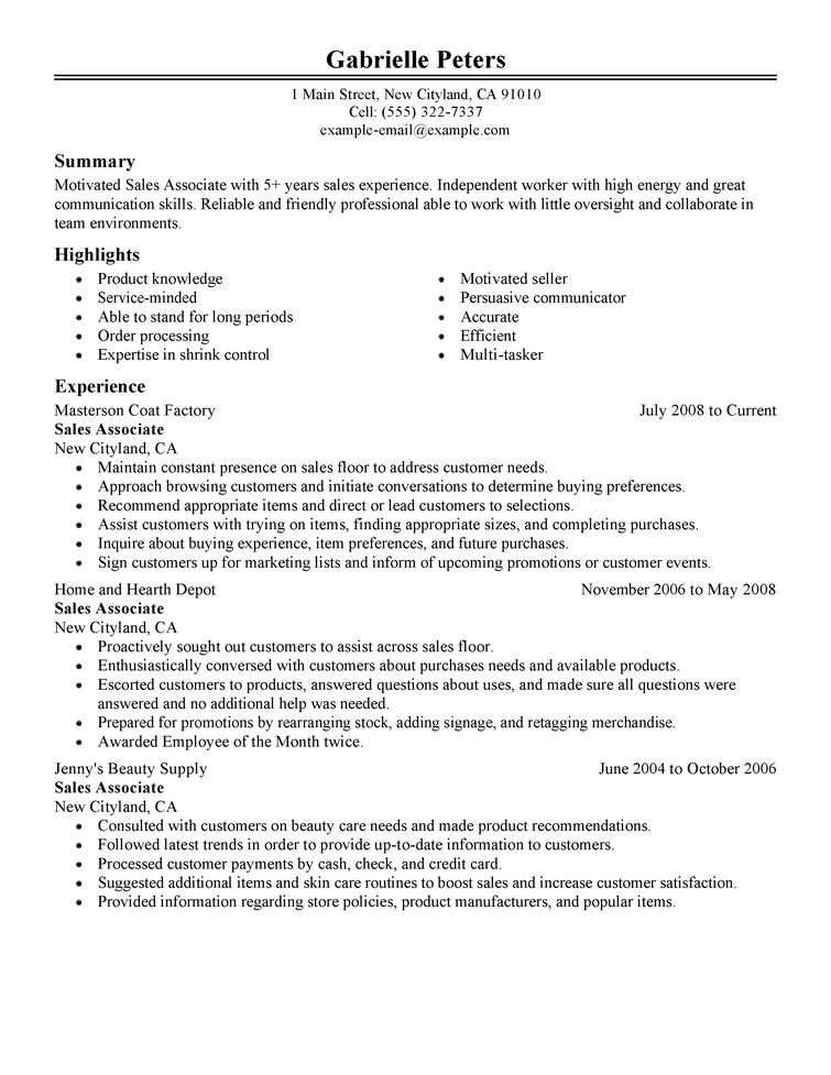 sales cv example