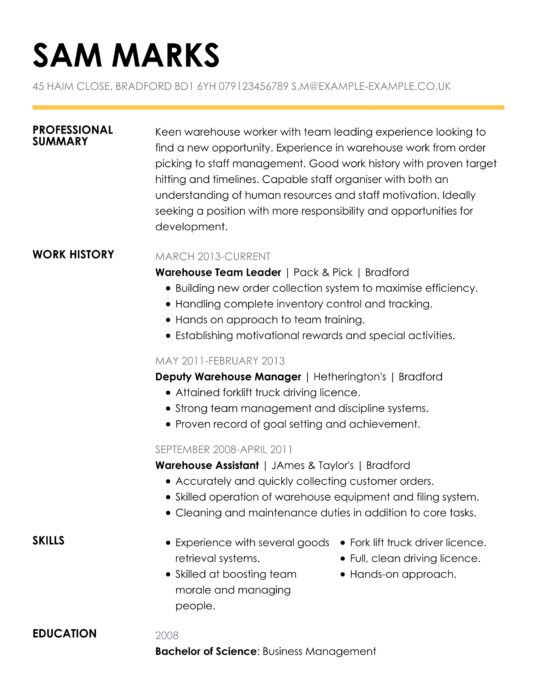cv examples to help