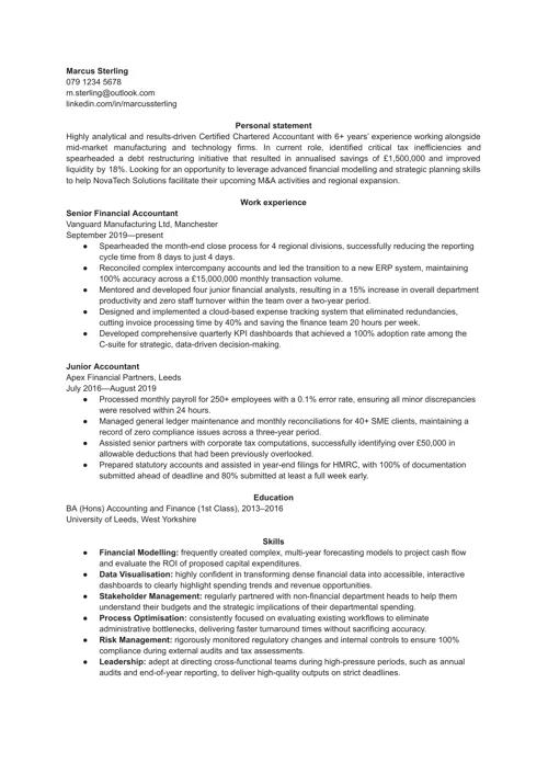 CV created with the LiveCareer CV maker
